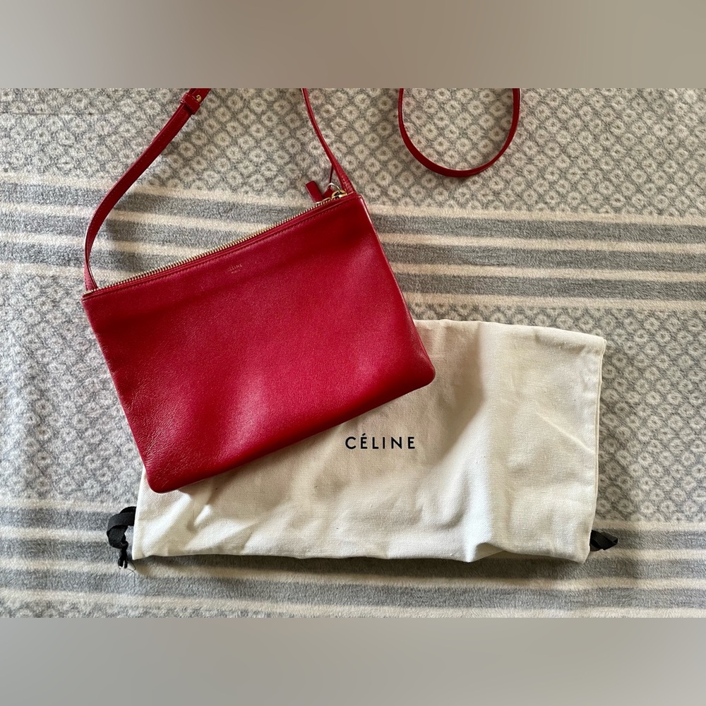 Authentic CELINE Trio Red Leather Large Crossbody